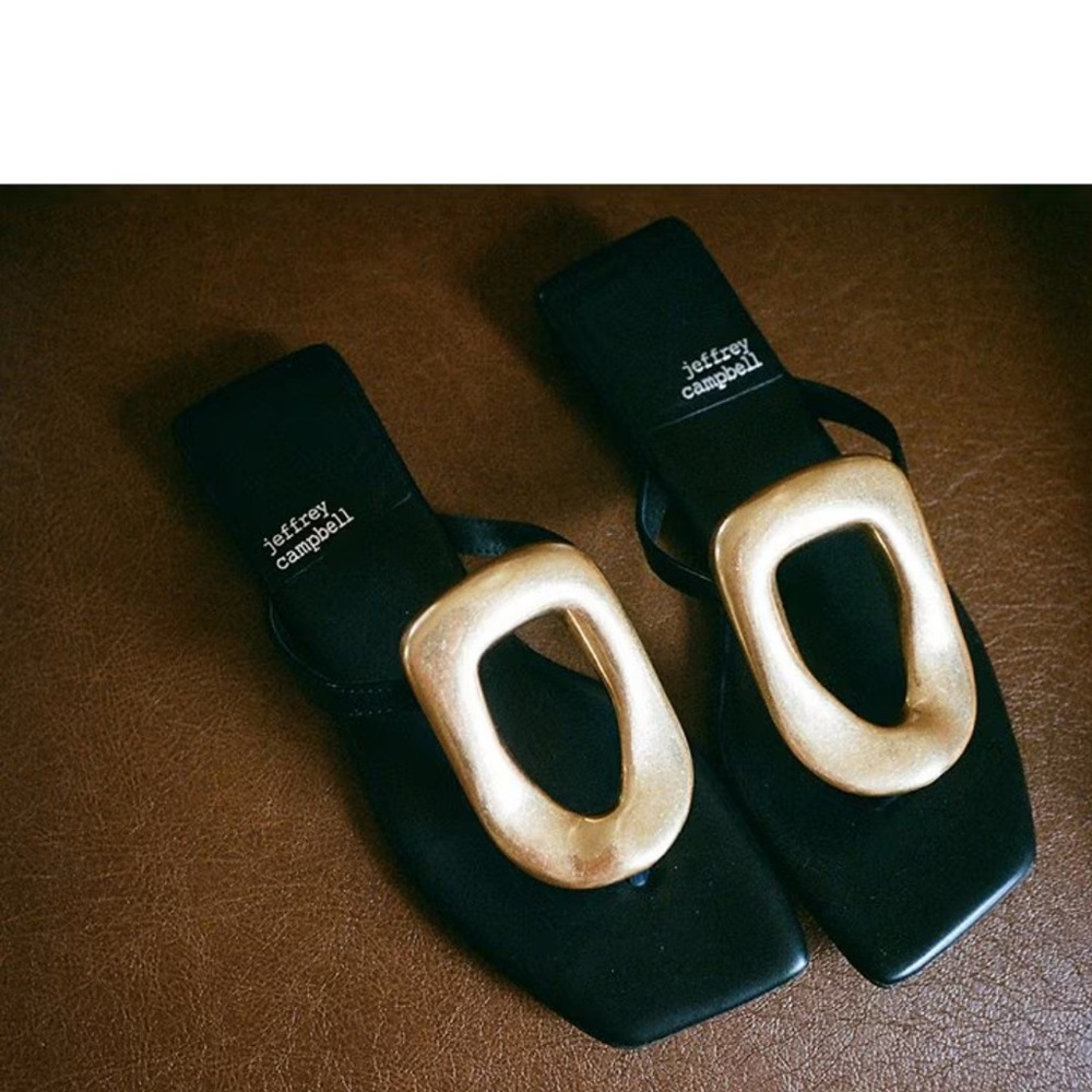 Jeffrey Campbell linques-2 Sandal Black Sandals with Gold Detail